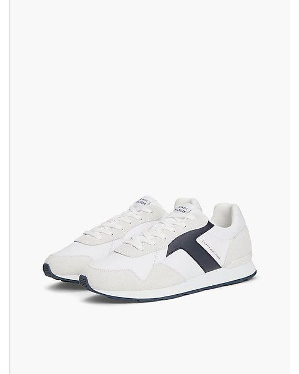Tommy Hilfiger White Suede Mixed Texture Trainers for men