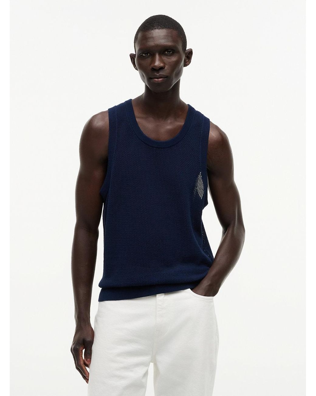 Tommy Hilfiger Blue Relaxed Knitted Structured Tank Top for men