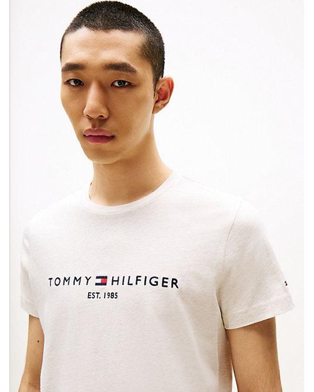 Tommy Hilfiger White Logo Embroidery Slim Jersey T-Shirt for men