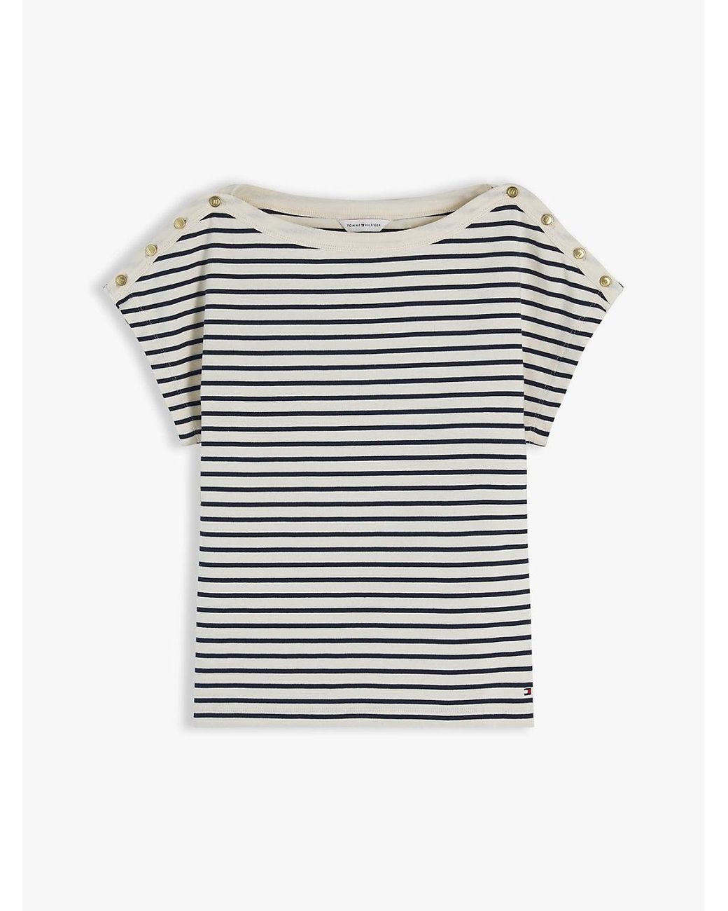 Tommy Hilfiger Blue Tone Button Boat Neck T-Shirt