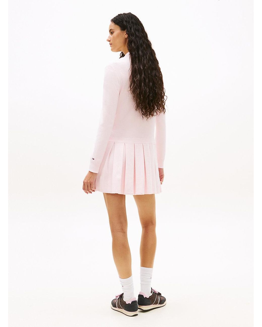 Tommy Hilfiger White Logo Embroidery Pleated Mini Jumper Dress