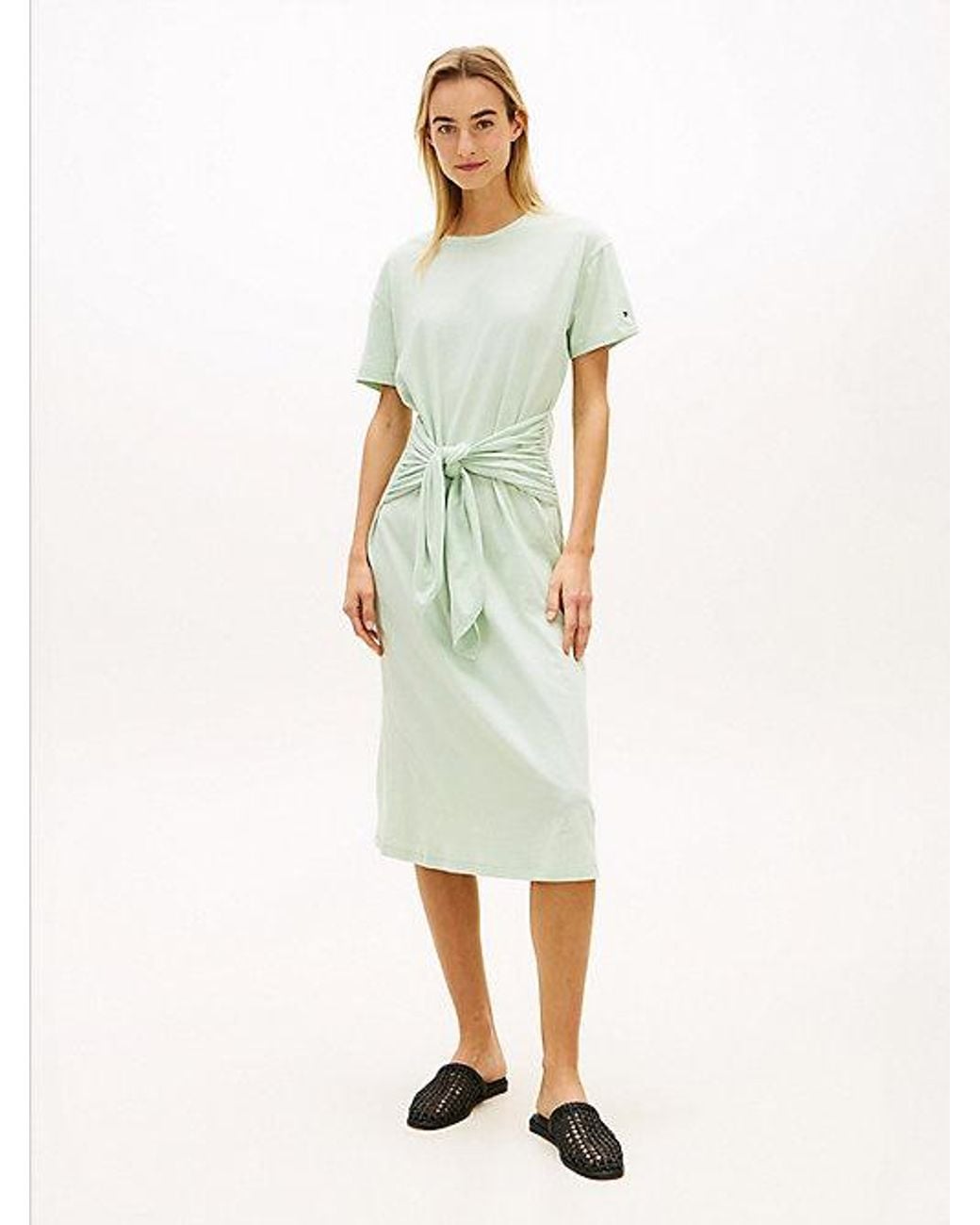Tommy Hilfiger White Textured Knot Relaxed Midi T-Shirt Dress