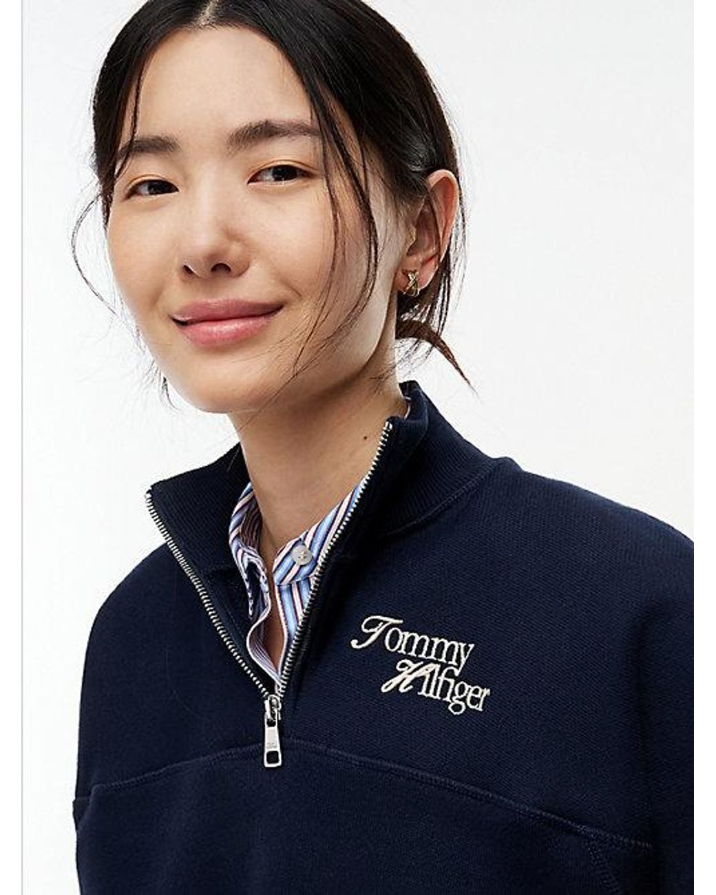 Tommy Hilfiger Blue Logo Relaxed Terry Quarter Zip Sweatshirt