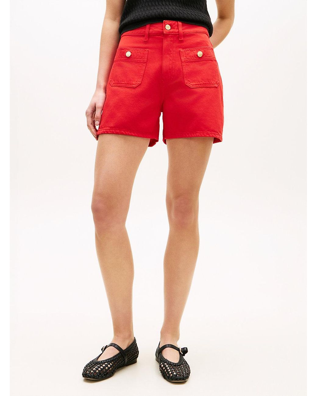 Tommy Hilfiger Red Tone Button High Rise Denim Shorts