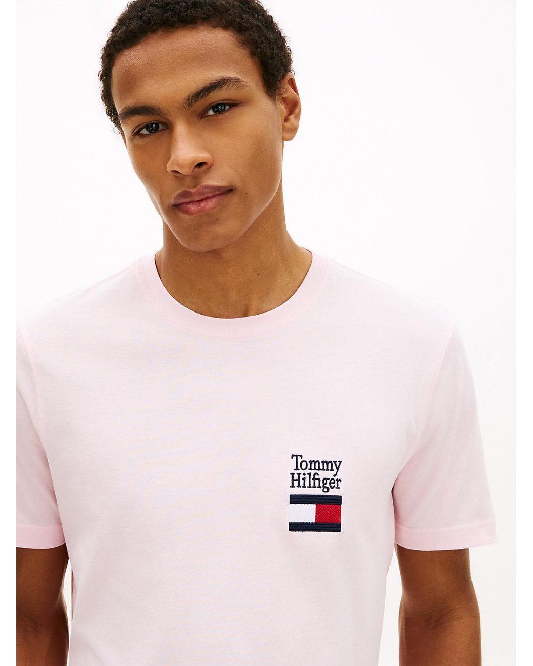 Tommy Hilfiger White Logo Embroidery Jersey Crew Neck T-Shirt for men