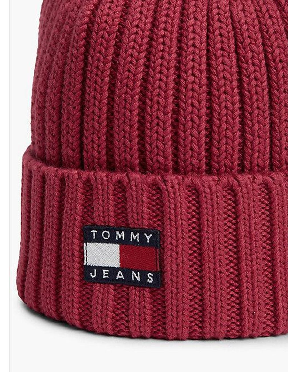 Tommy Hilfiger Red Tommy Jeans Heritage Logo Rib Knit Beanie