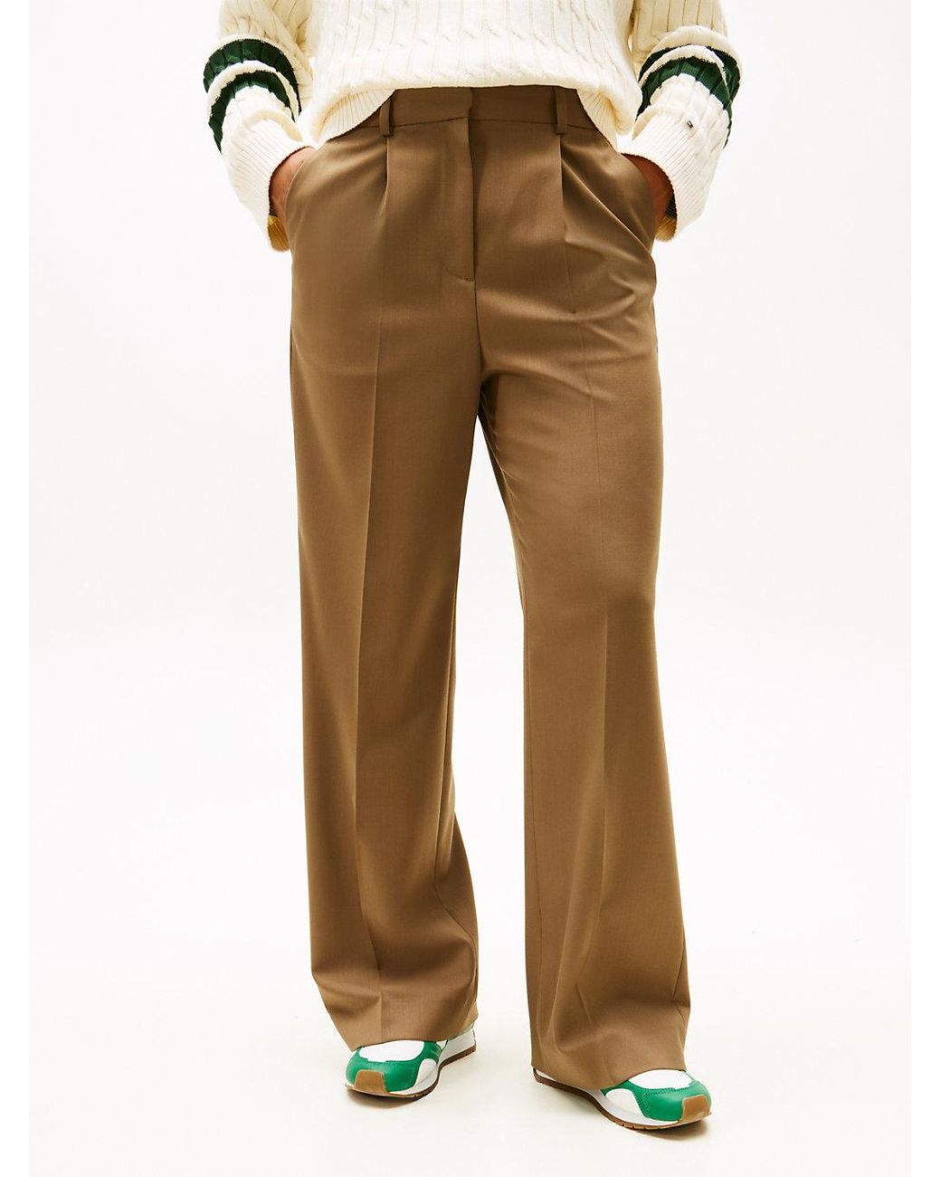 Tommy Hilfiger Natural Timeless Wool Blend Wide Leg Trousers