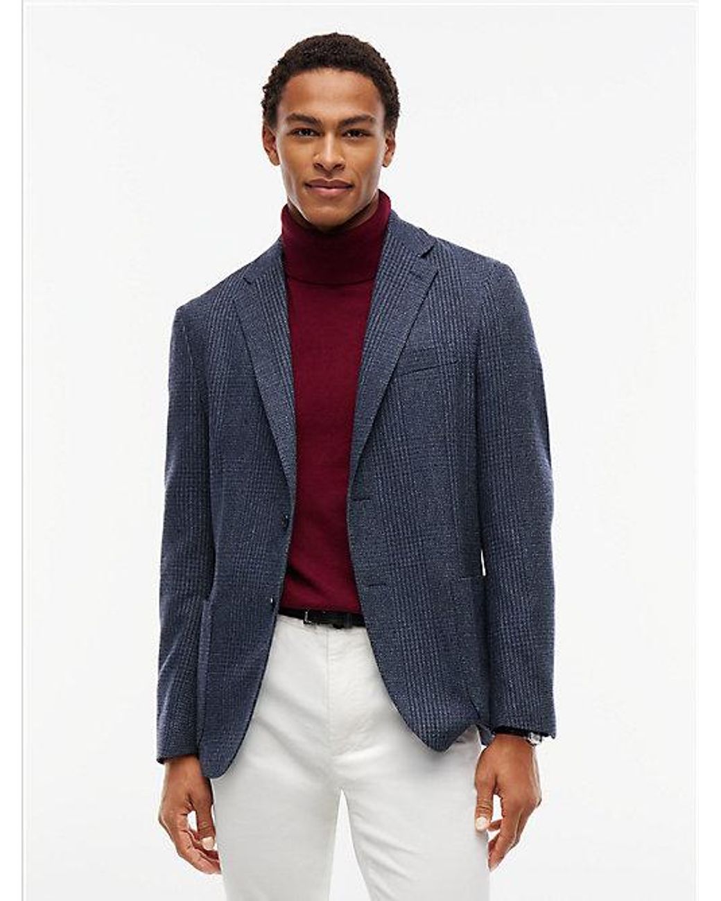 Tommy Hilfiger Blue Wool Blend Check Single Breasted Blazer for men