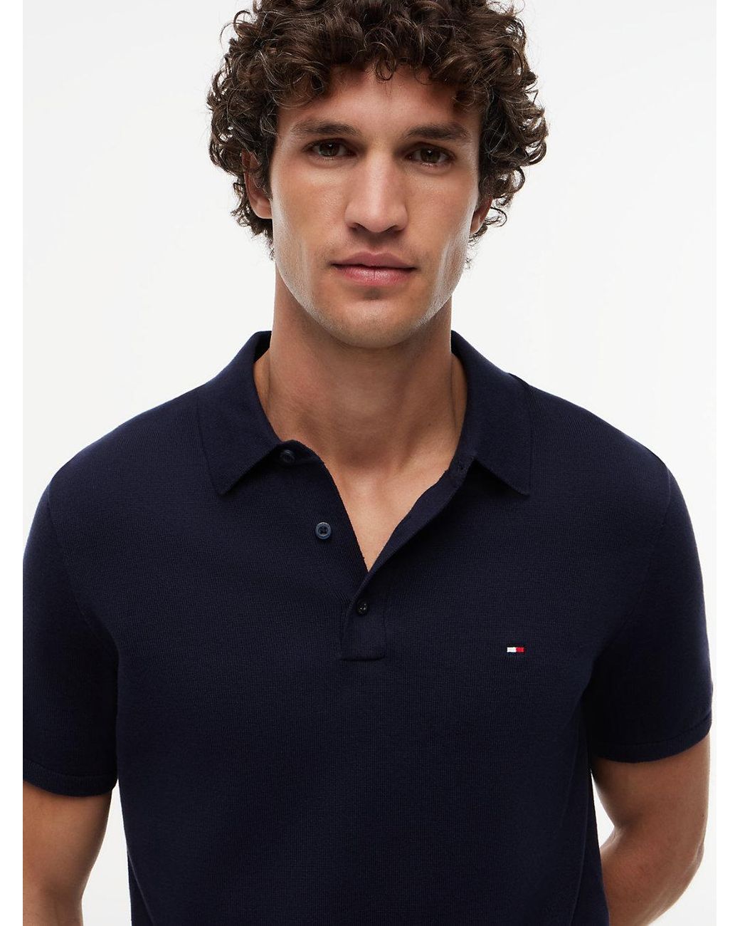 Tommy Hilfiger Blue Regular Fit Fine Knit Polo Shirt for men