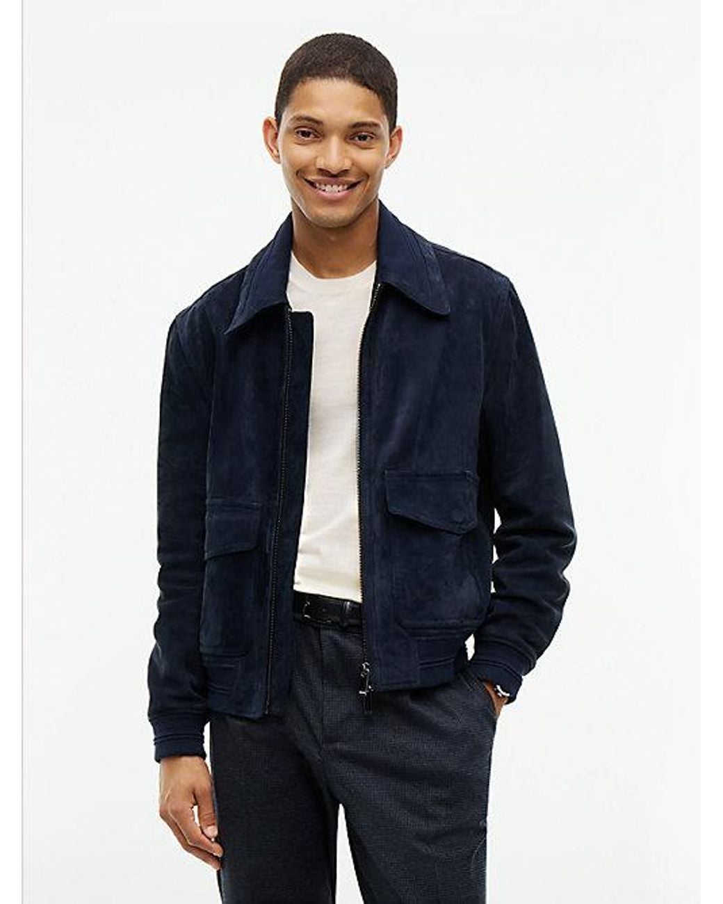 Tommy Hilfiger Blue New York Label Leather Zip Thru Jacket for men