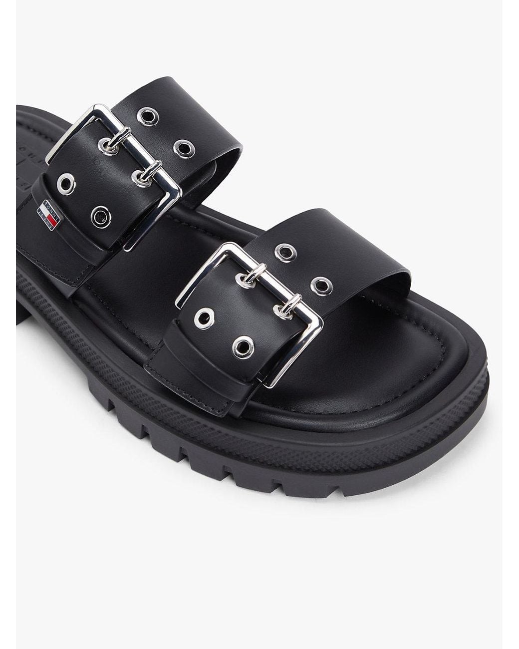 Tommy Hilfiger Black Chunky Cleat Double Buckle Sandals