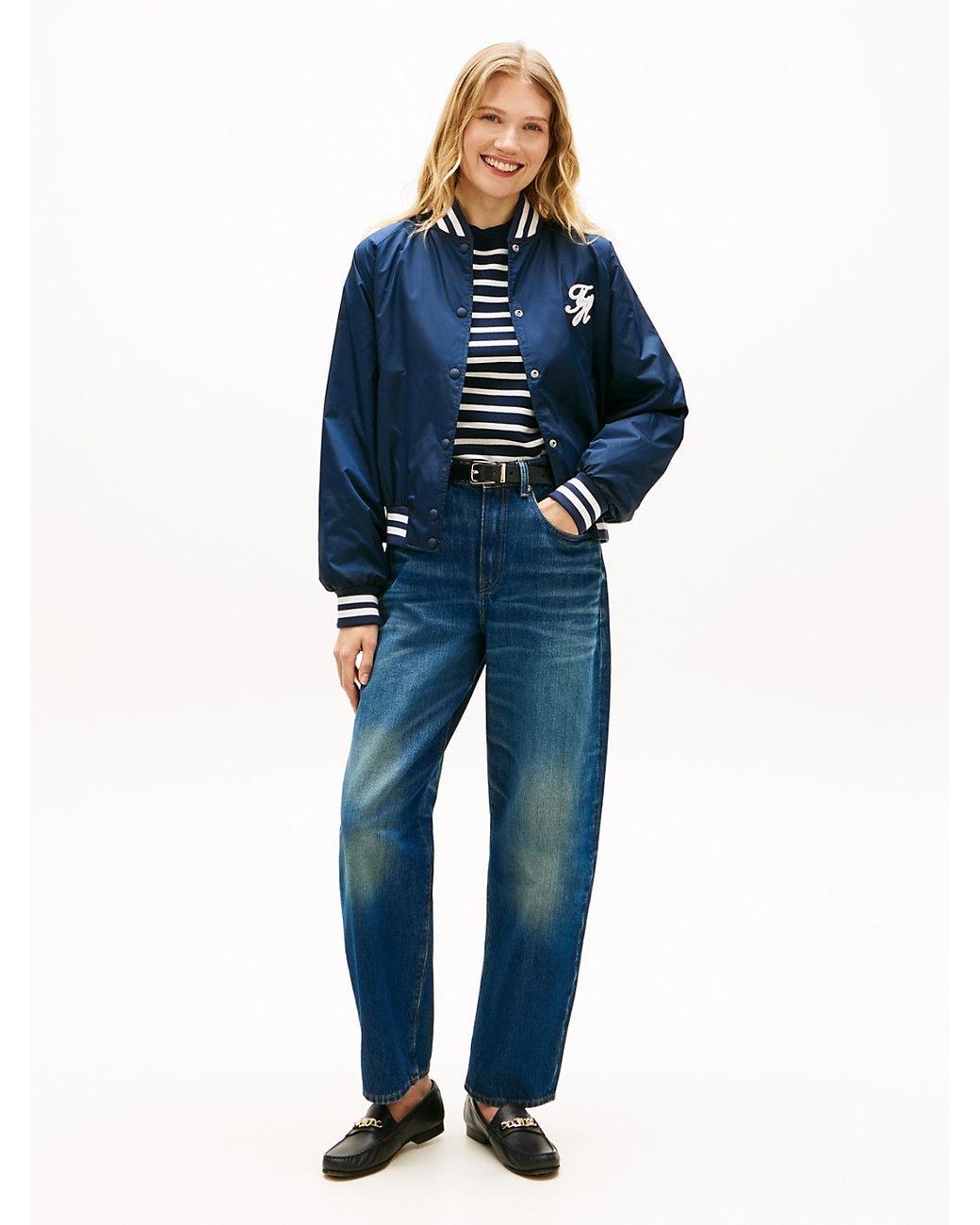 Tommy Hilfiger Blue Logo Appliqué Water Repellent Bomber Jacket