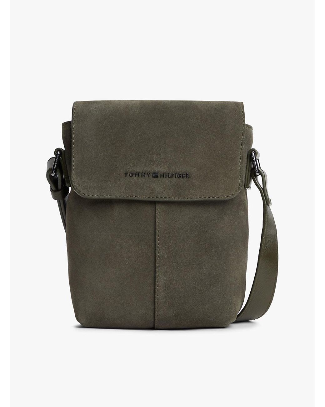 Tommy Hilfiger Green Metal Logo Suede Crossbody Bag for men