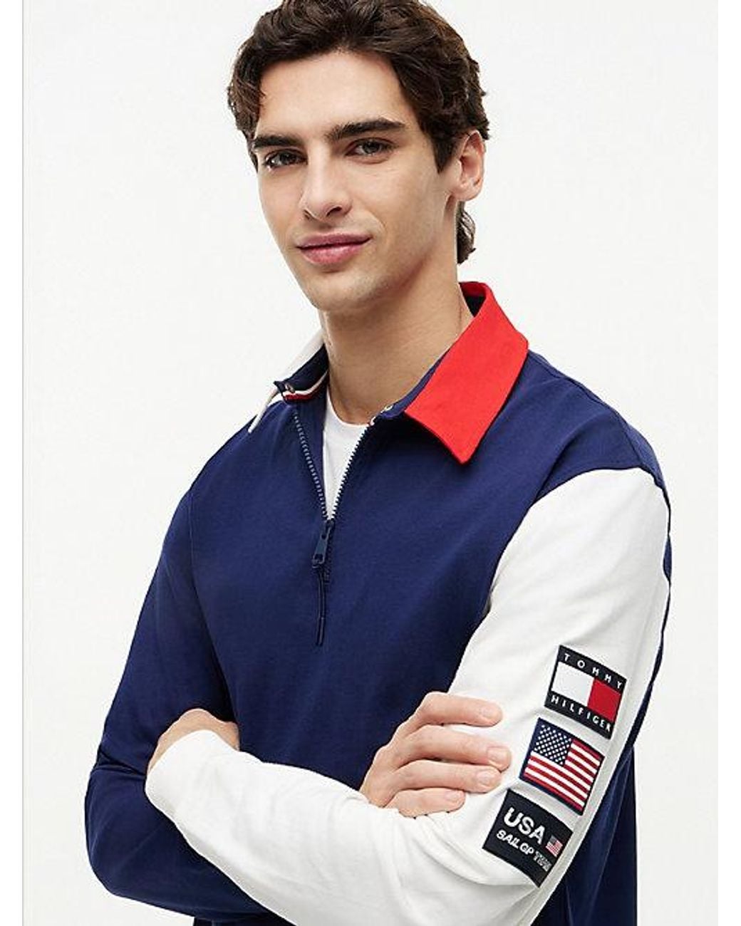 Tommy Hilfiger Blue Tommy X U.S. Sail Gp Team Colour-Blocked Rugby Shirt