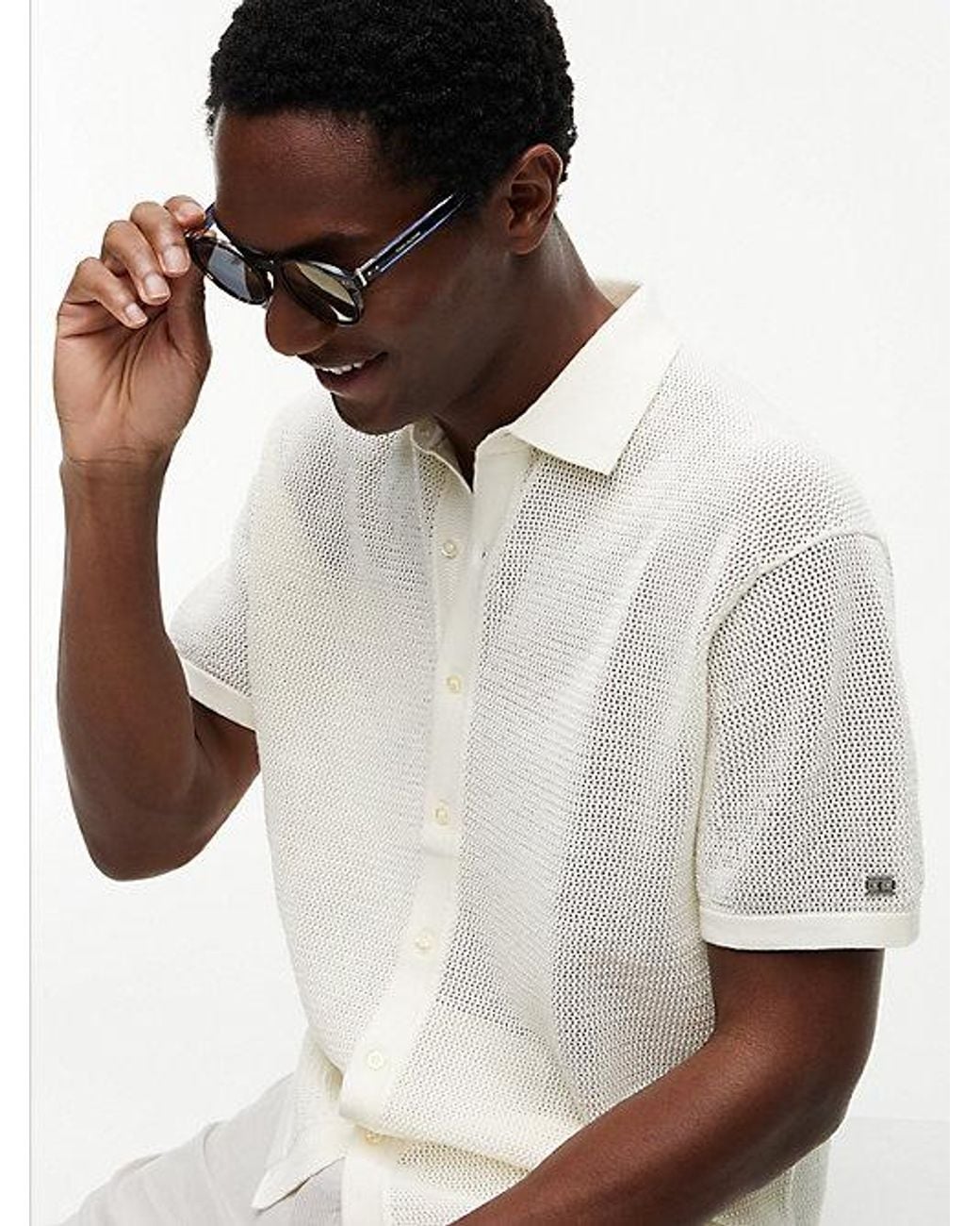 Tommy Hilfiger White New York Label Relaxed Fit Waffle Knit Shirt for men