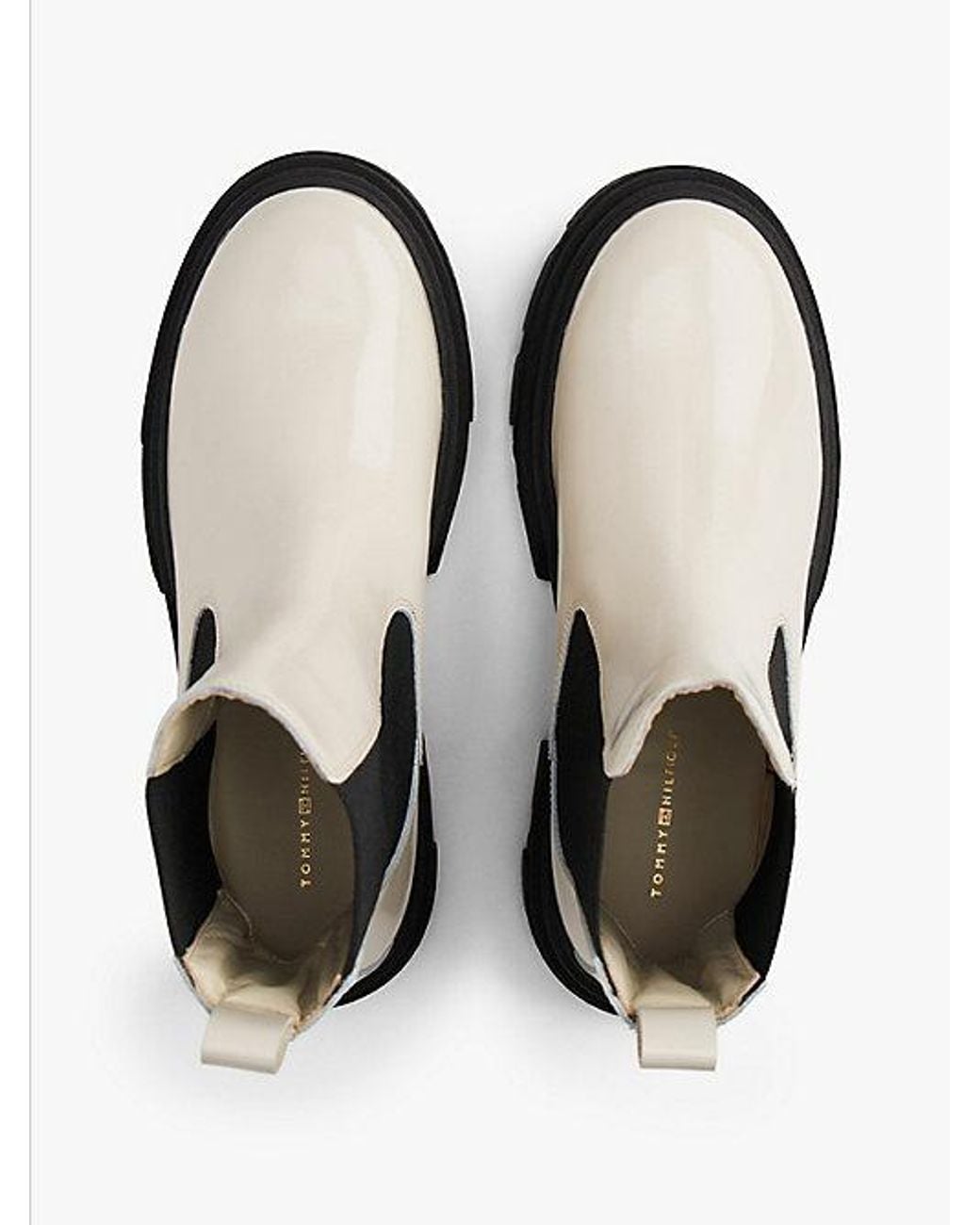 Tommy Hilfiger White Shiny Leather Cleat Chelsea Boots