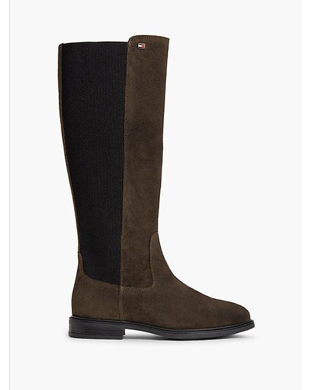 Tommy Hilfiger Black Enamel Flag Suede High Chelsea Boots