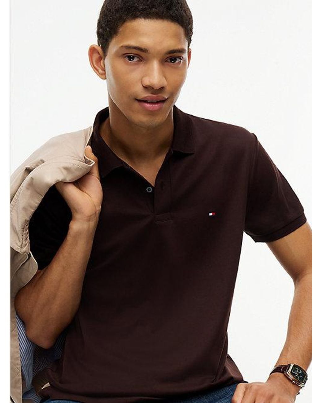 Tommy Hilfiger Red Fluid Cotton Interlock Knit Polo Shirt for men
