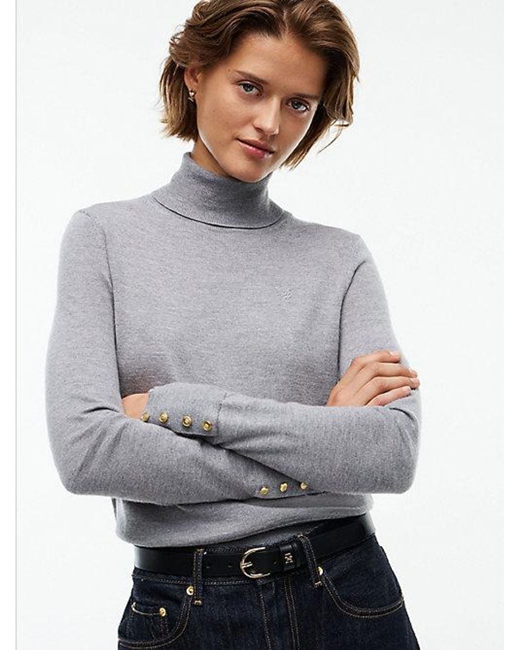 Tommy Hilfiger Gray Pure Wool Slim Turtleneck Jumper