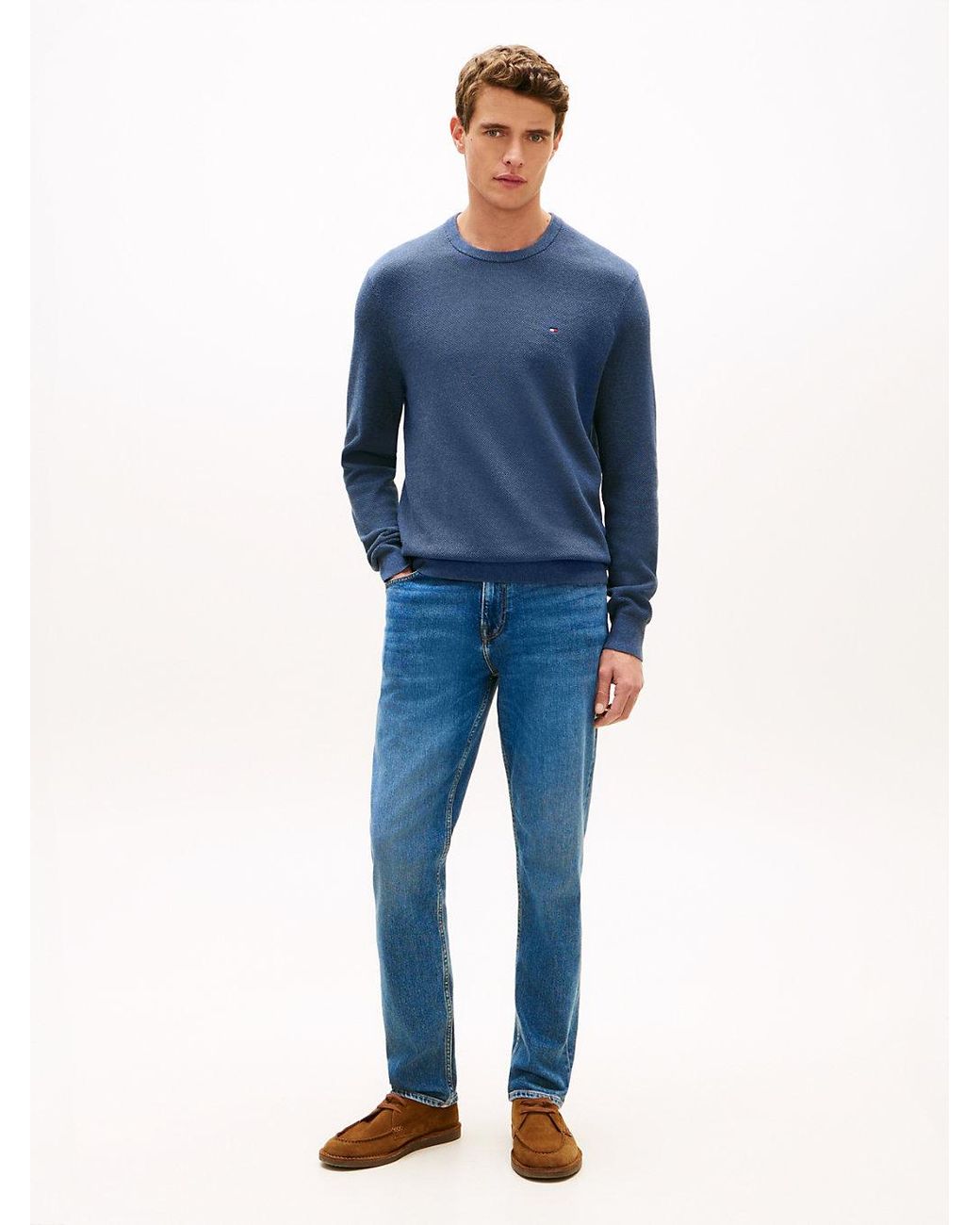 Tommy Hilfiger Blue Textured Knit Crew Neck Jumper for men