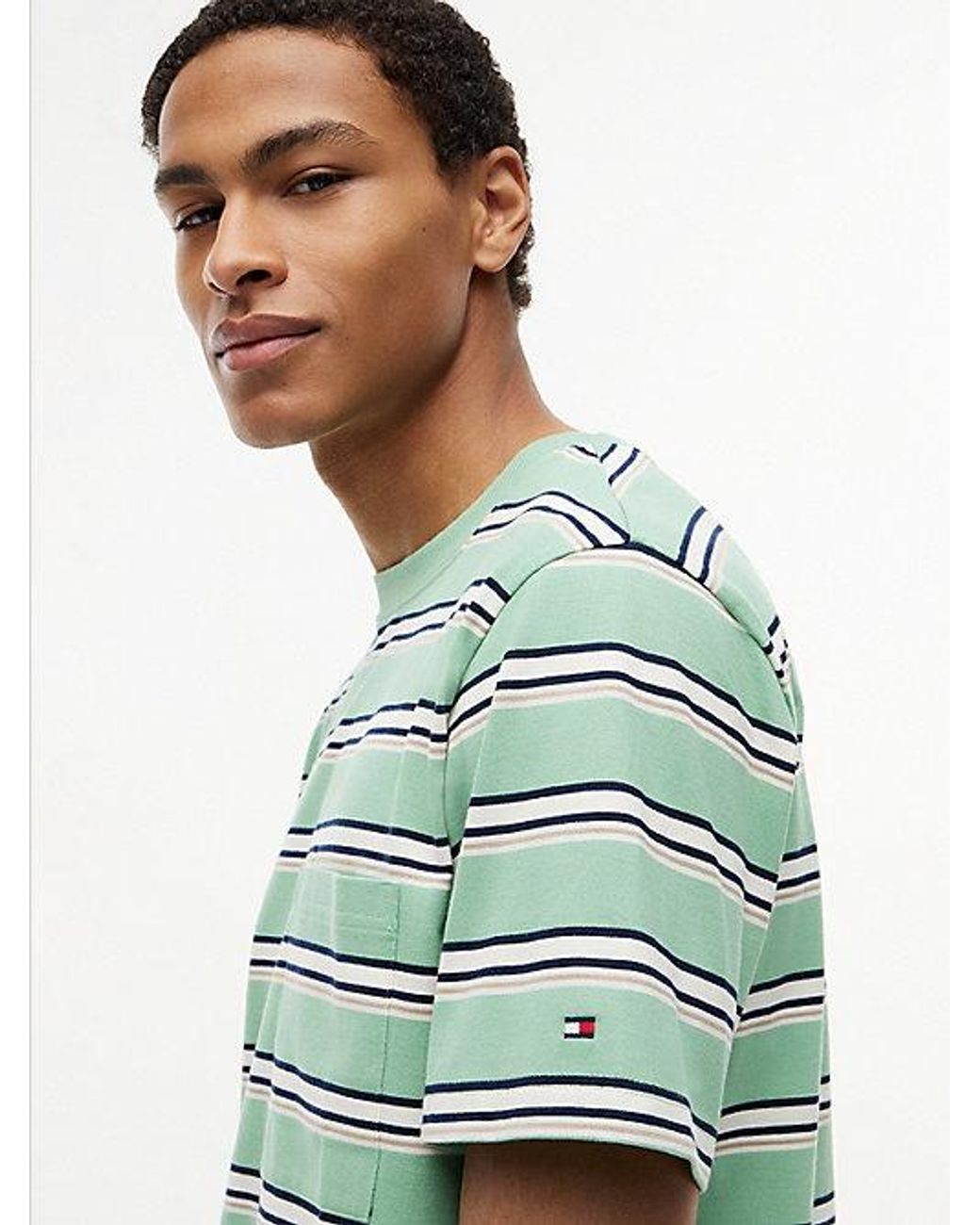 Tommy Hilfiger Green Mixed Stripe Relaxed Jersey T-Shirt for men