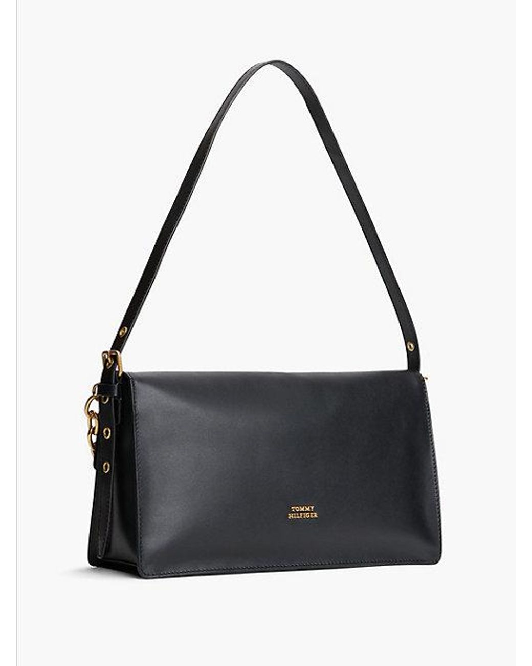 Tommy Hilfiger Black Leather Chain Charm Shoulder Bag