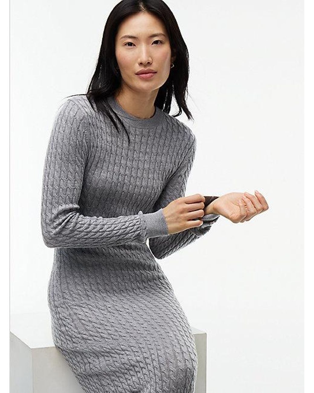 Tommy Hilfiger Gray Pure Wool Cable Knit Jumper Dress