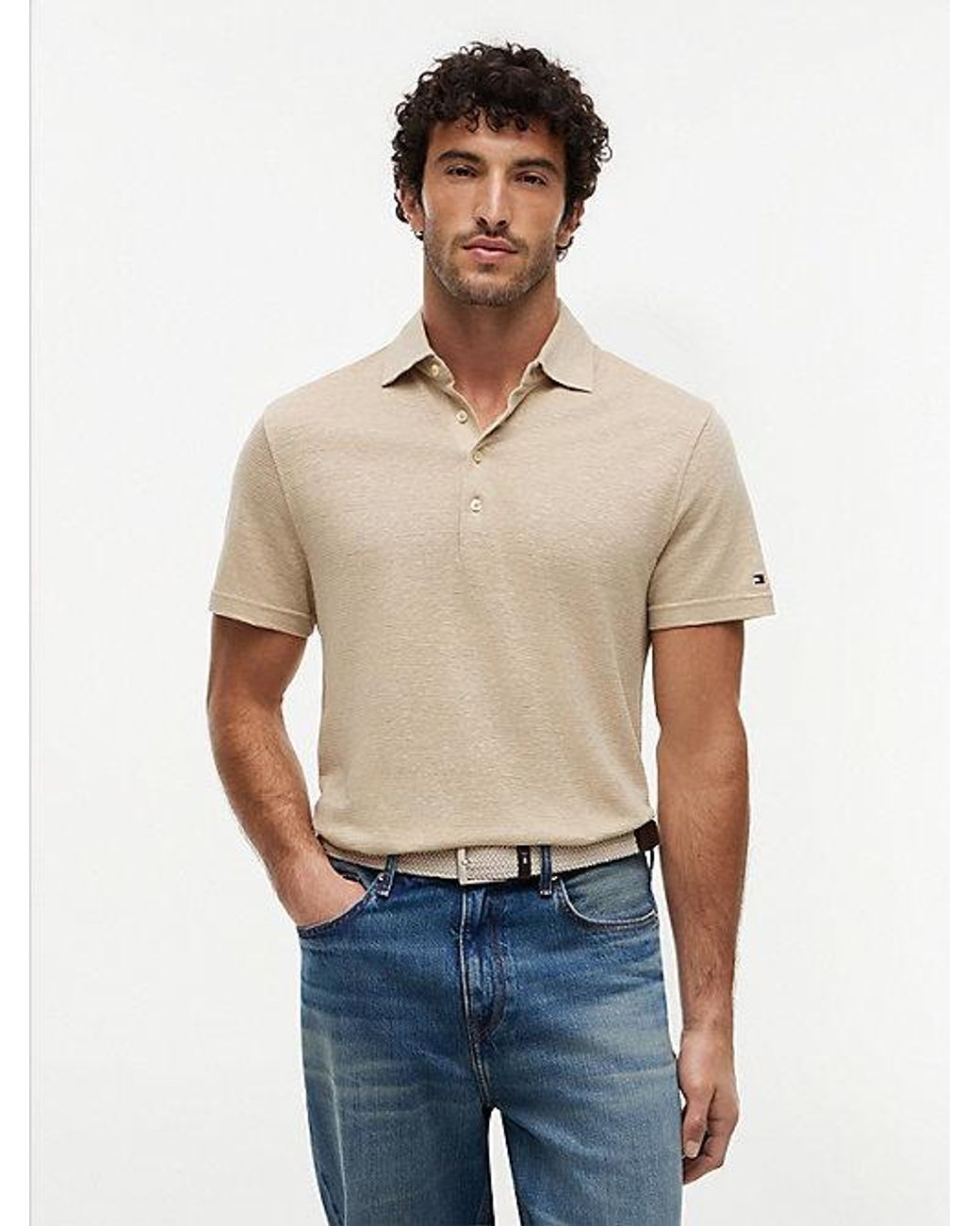 Tommy Hilfiger Blue New York Label Regular Fit Linen Blend Polo Shirt for men