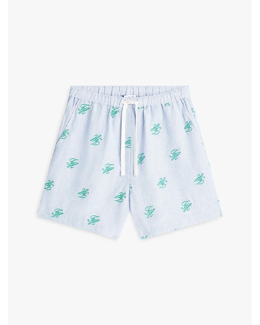 Tommy Hilfiger Blue Linen Blend Print Relaxed Shorts