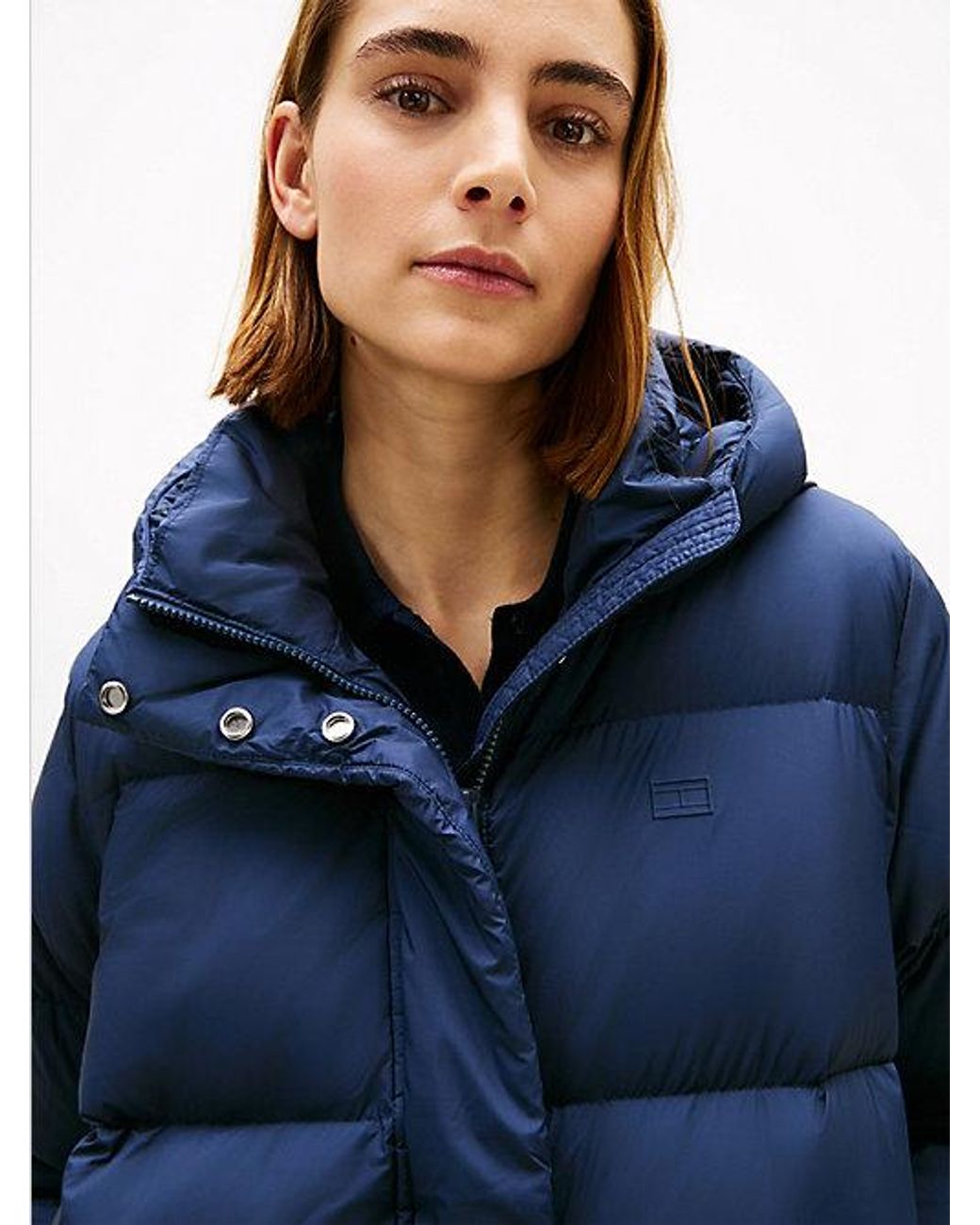 Tommy Hilfiger Blue Water Repellent Down Hooded Coat
