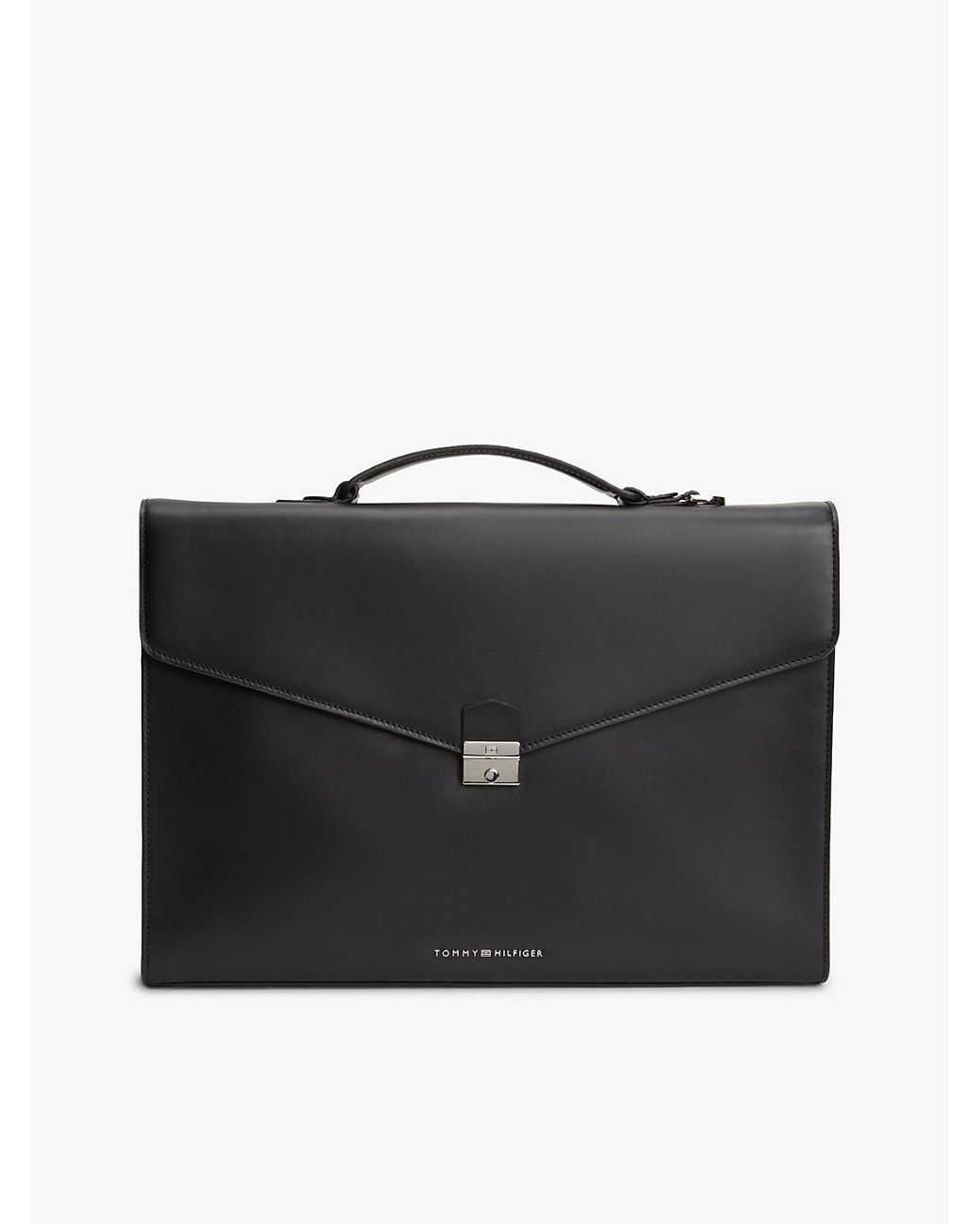 Tommy Hilfiger Black Th Business Leather Laptop Bag for men