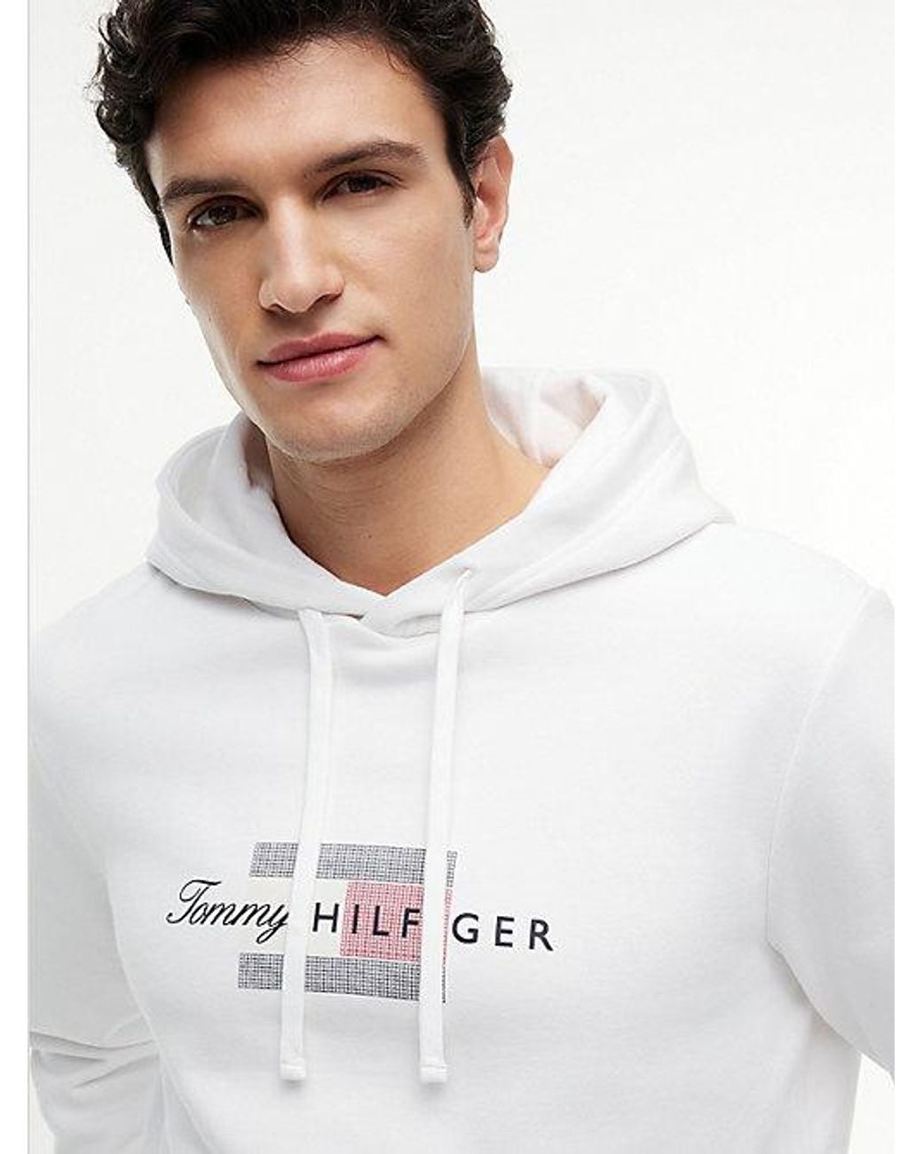 Tommy Hilfiger White Flag Graphic Terry Drawstring Hoody for men