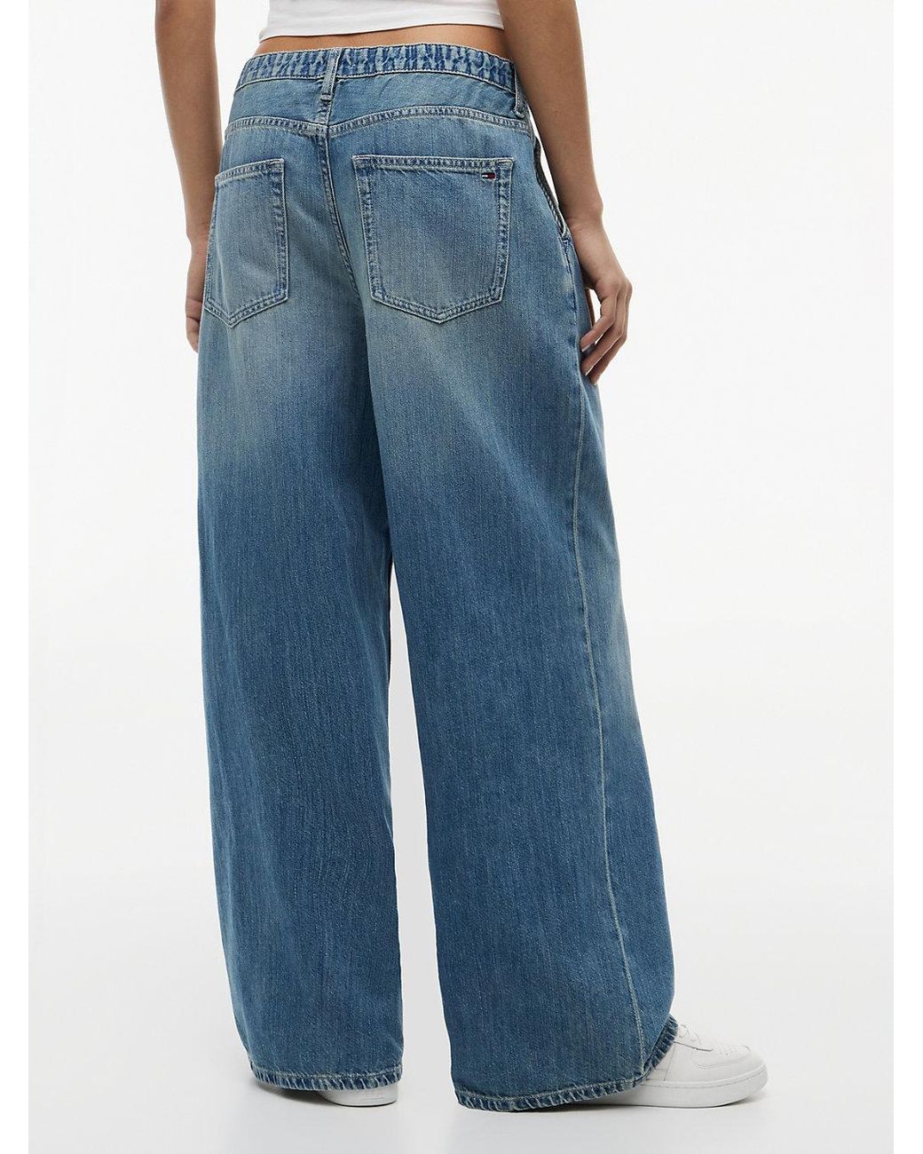 Tommy Hilfiger Blue Drawstring Loose Wide Leg Jeans With Linen