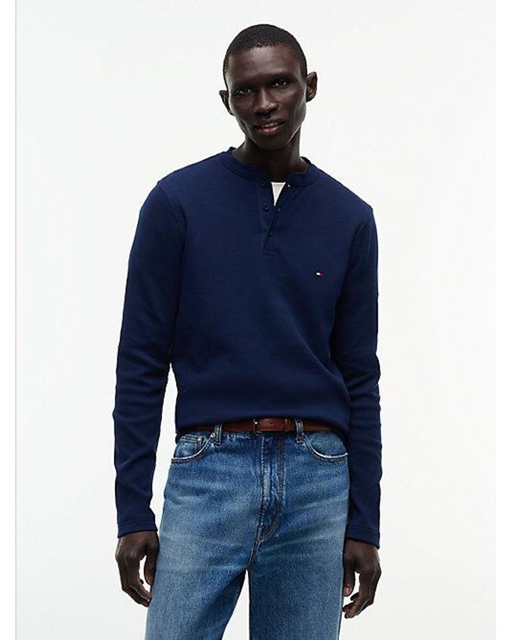 Tommy Hilfiger Blue Regular Long Sleeve Henley T-Shirt for men