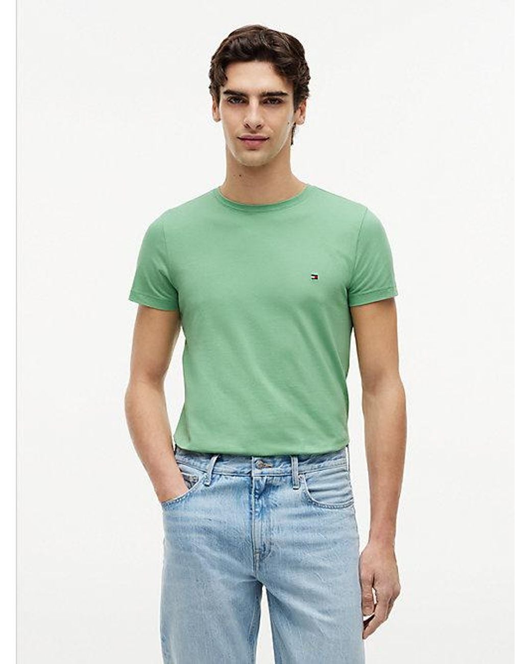Tommy Hilfiger Green Flag Embroidery Slim Jersey T-Shirt for men