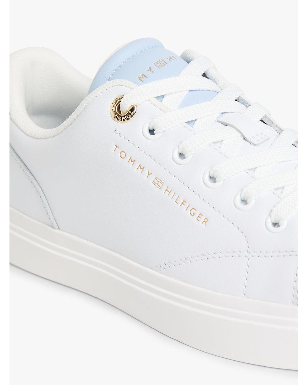 Tommy Hilfiger White Leather Metallic Logo Cupsole Trainers