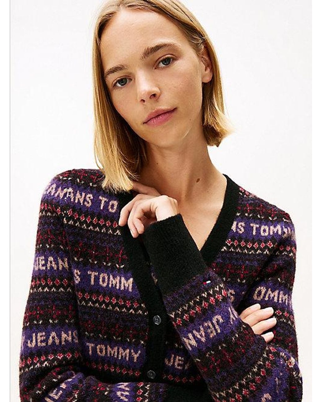 Tommy Hilfiger Black Fair Isle Logo Slim Cardigan