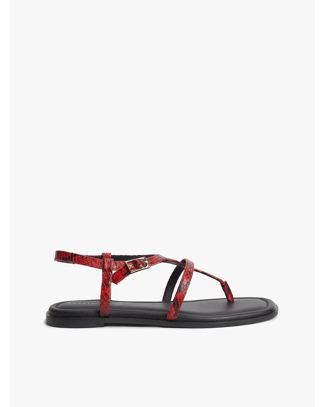 Tommy Hilfiger White Leather Strap Snake Print Toe Post Sandals