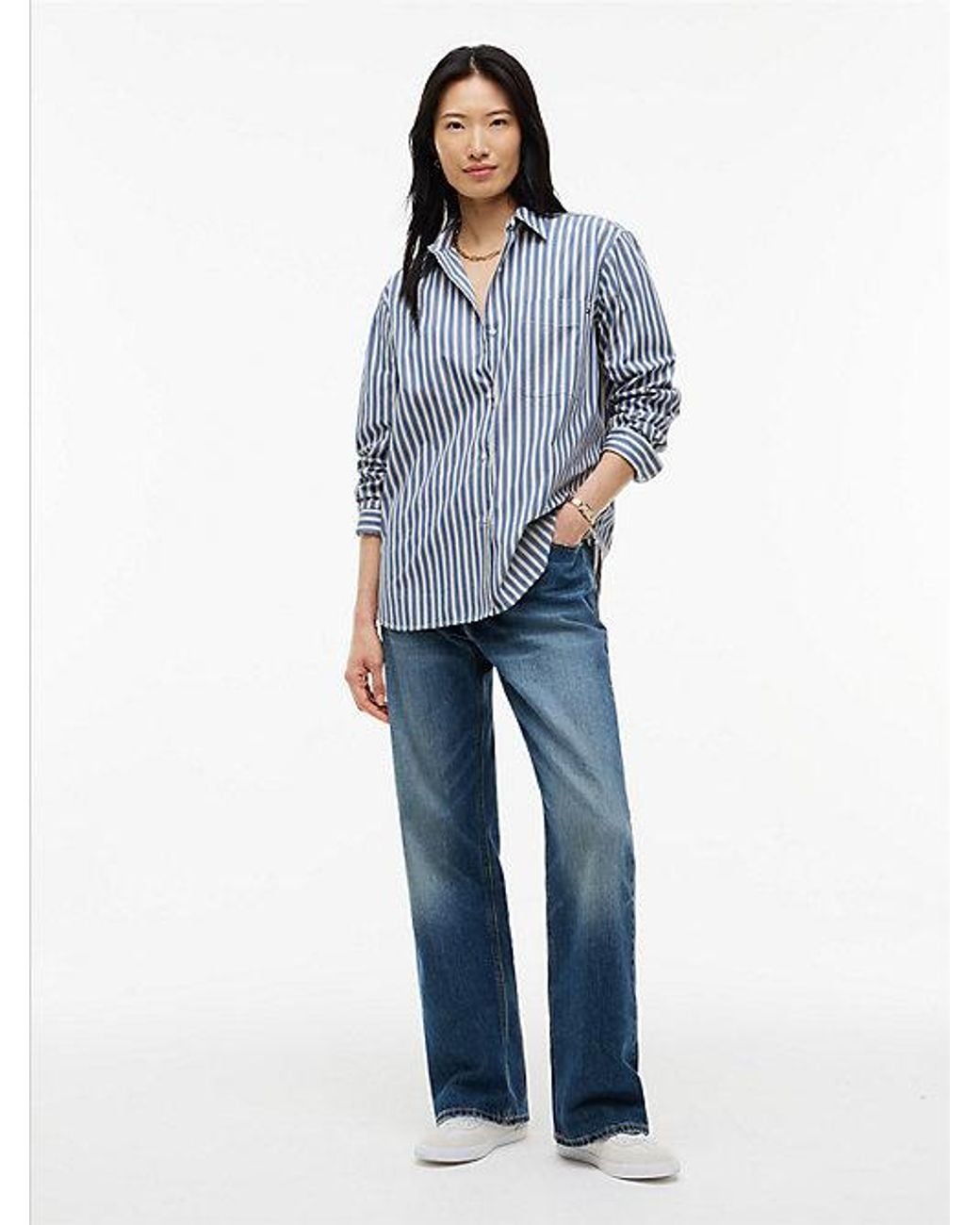 Tommy Hilfiger Blue Classic Oversized Fit Logo Poplin Shirt