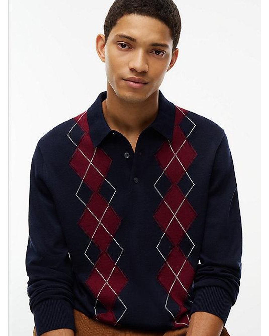 Tommy Hilfiger Blue Flag Embroidery Argyle Polo Jumper for men