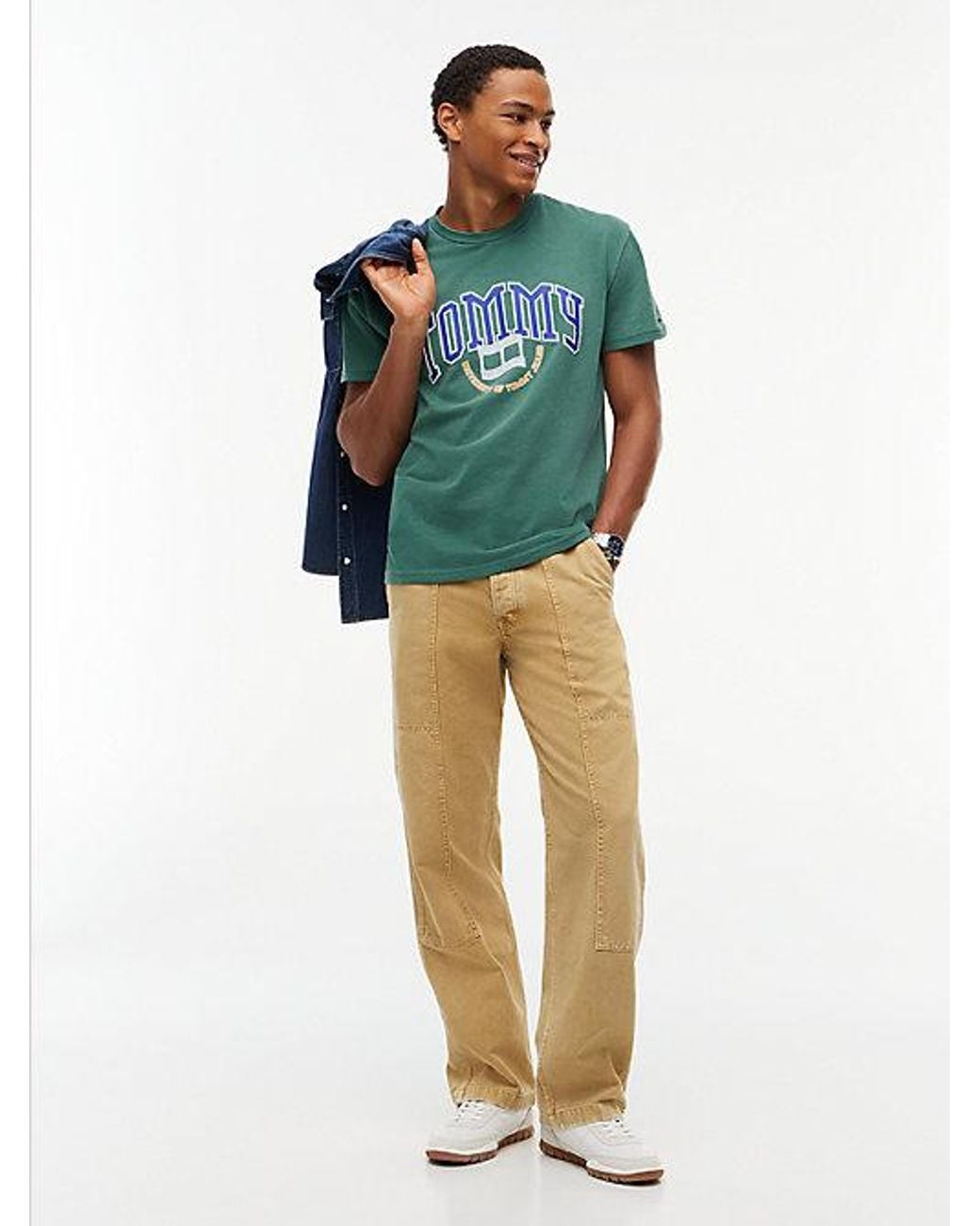 Tommy Hilfiger Green Tommy Jeans Varsity Logo Jersey T-Shirt for men