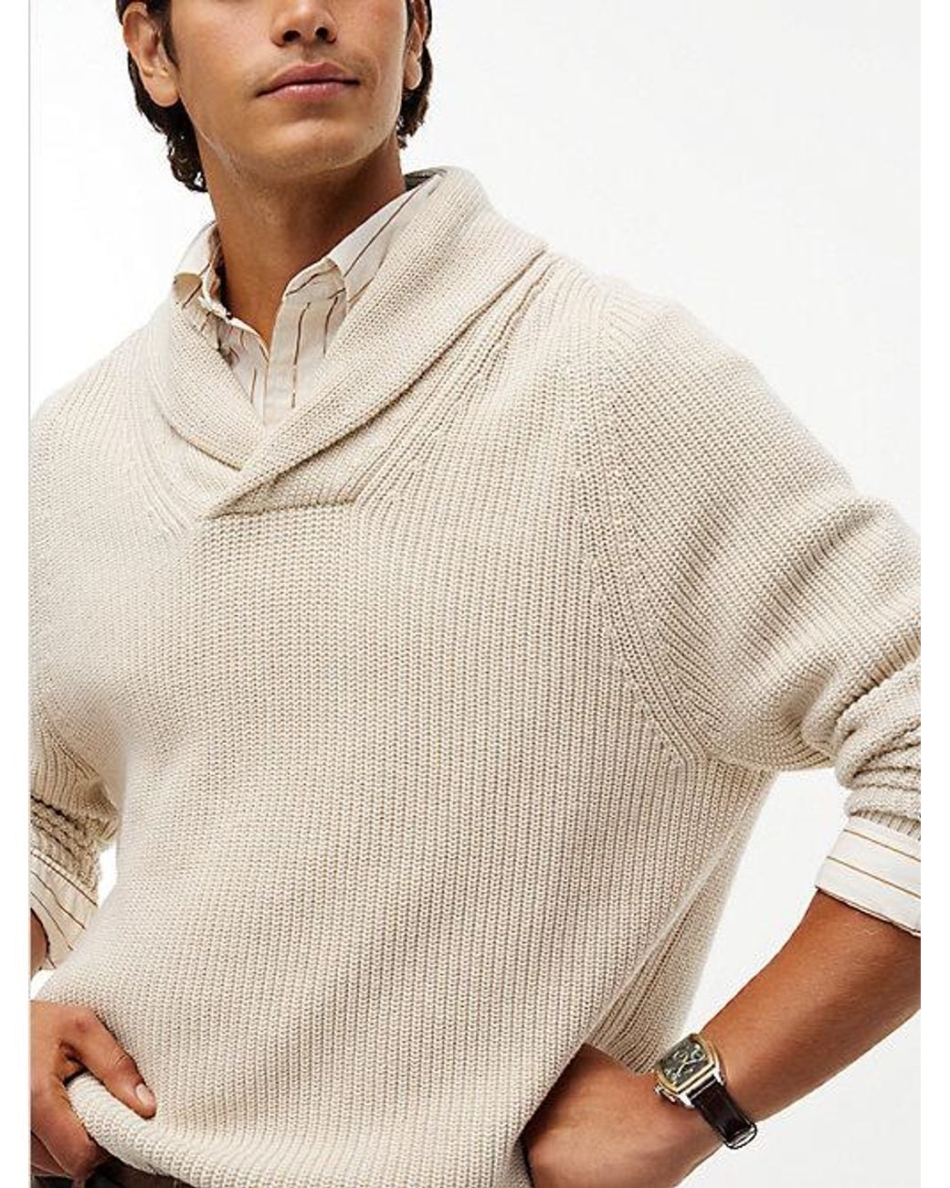 Tommy Hilfiger Natural Shawl Collar Relaxed Rib Knit Jumper for men