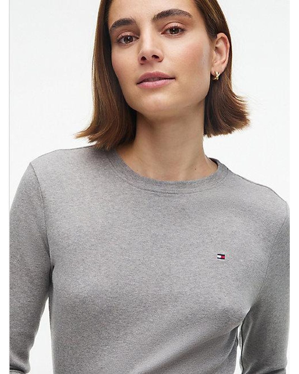 Tommy Hilfiger Gray Flag Embroidery Slim Long Sleeve T-Shirt