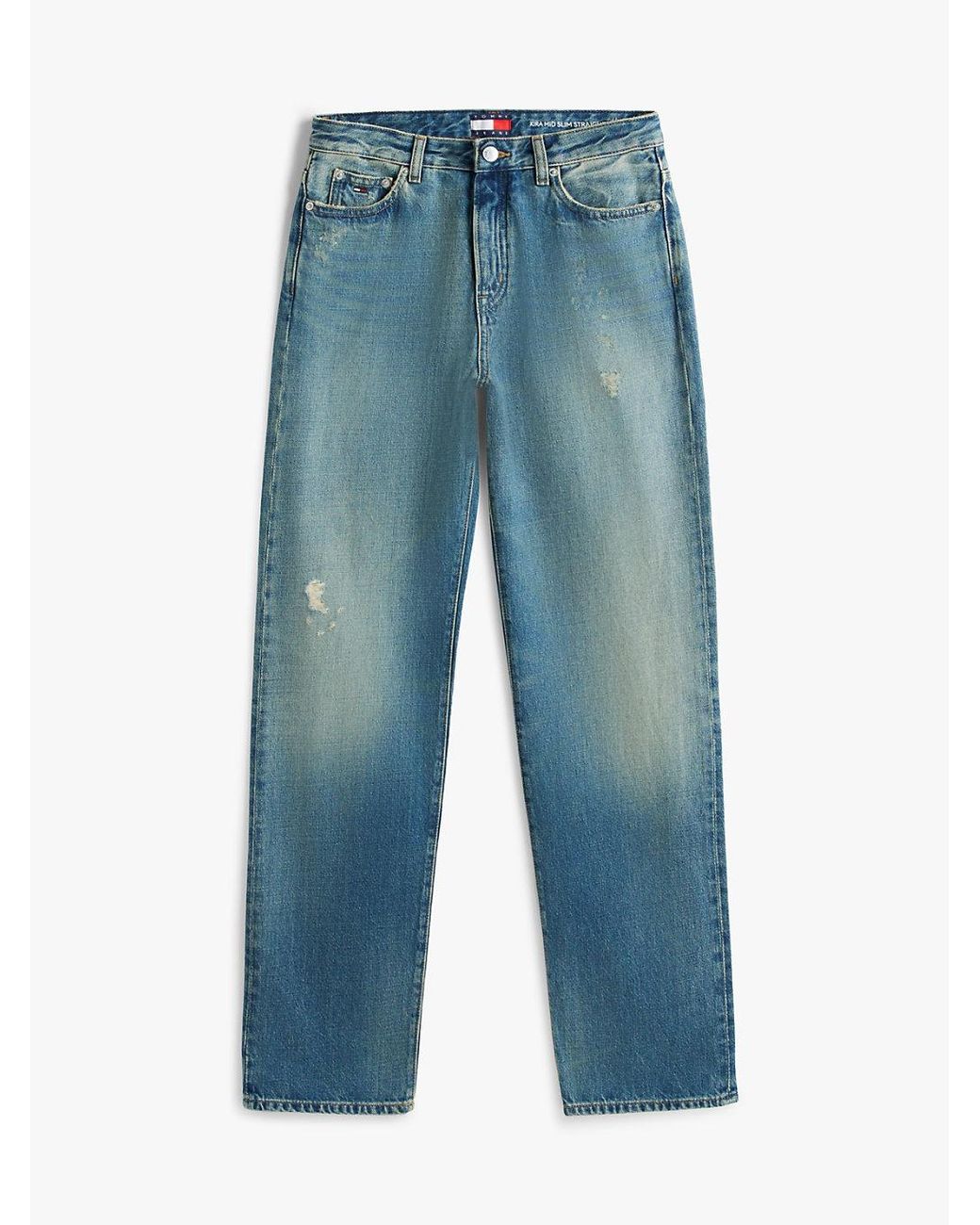 Tommy Hilfiger Blue Distressed Mid Rise Slim Straight Leg Jeans