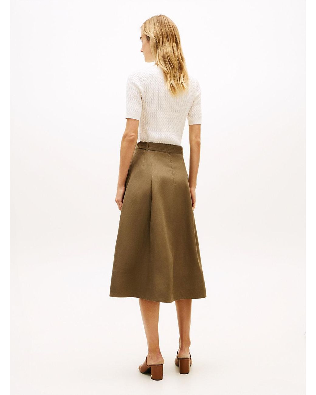 Jupe Midi Évasée Utilitaire En Pur Lin Tommy Hilfiger en coloris Natural