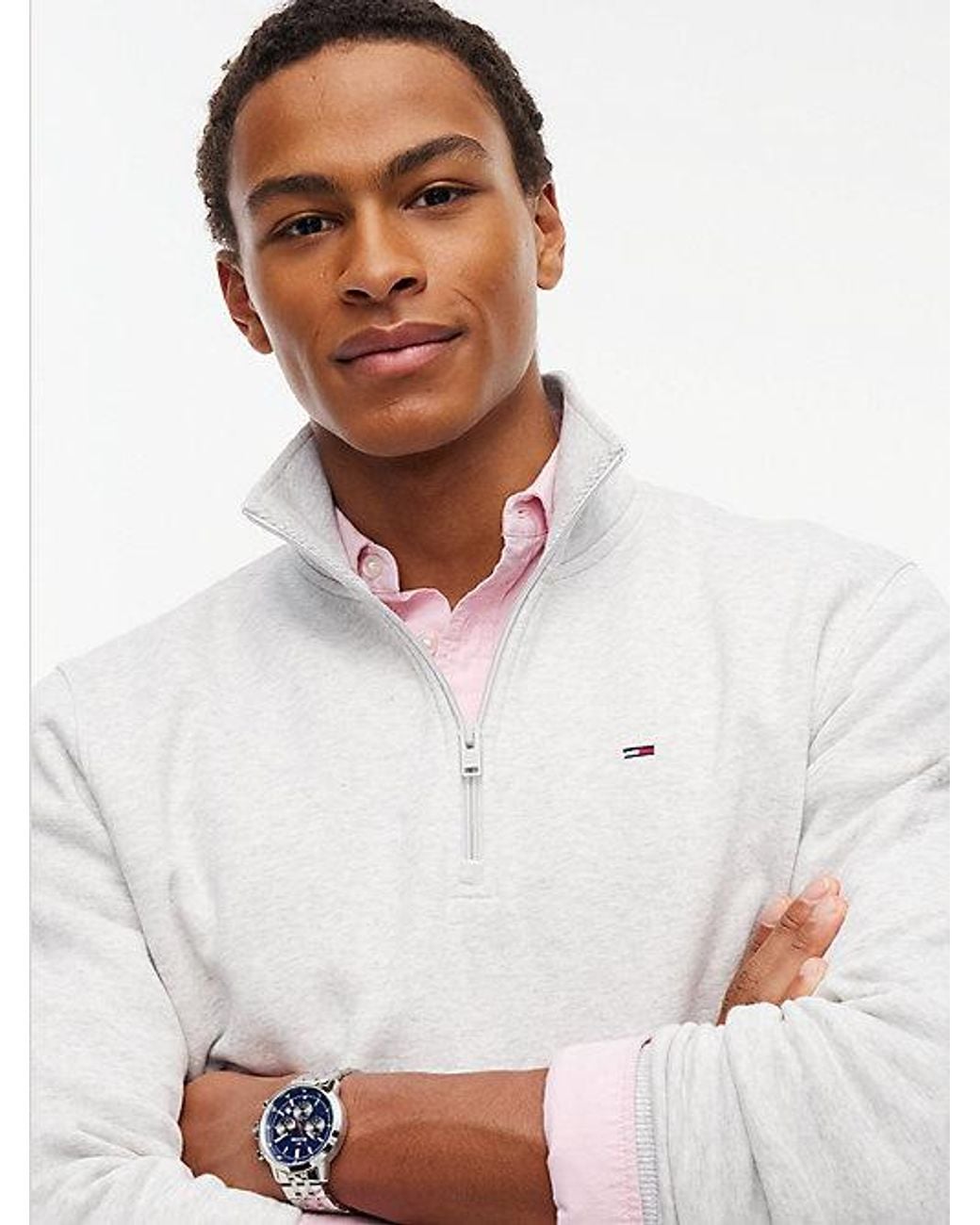 Tommy Hilfiger White Tommy Flag Quarter Zip Sweatshirt for men