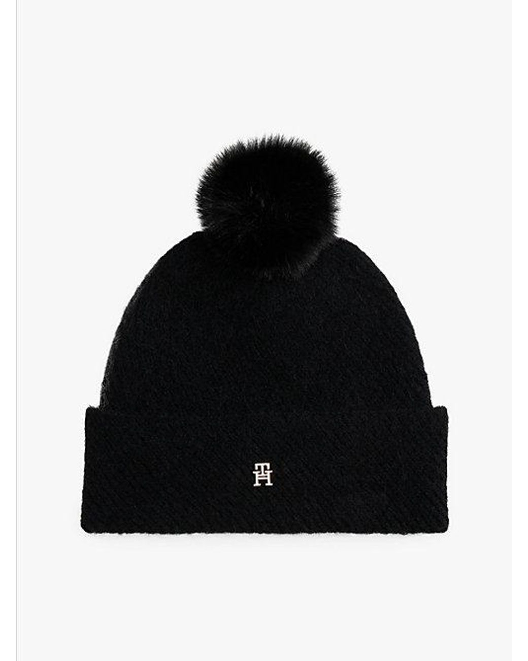 Tommy Hilfiger Black Chic Pom Pom Beanie With Wool
