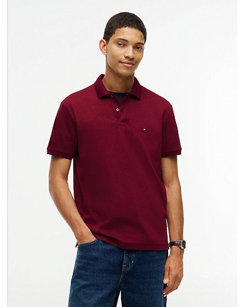 Tommy Hilfiger Red Fluid Cotton Interlock Knit Polo Shirt for men