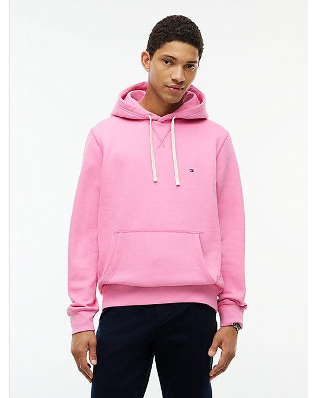 Tommy Hilfiger Pink Peached Fleece Contrast Drawstring Hoody for men