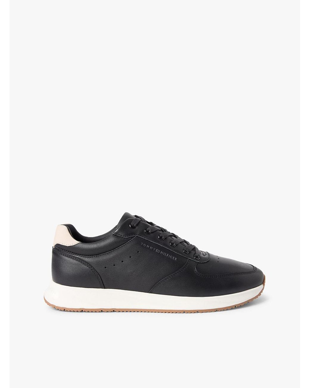 Tommy Hilfiger Black Debossed Leather Fine Cleat Trainers for men
